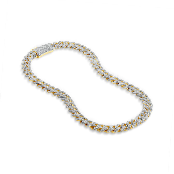 12MM CUBAN MEN'S DRIPZ BAGUETTE NECKLACE with Cubic Zirconia Stones and 14K Yellow Gold over Sterling Silver