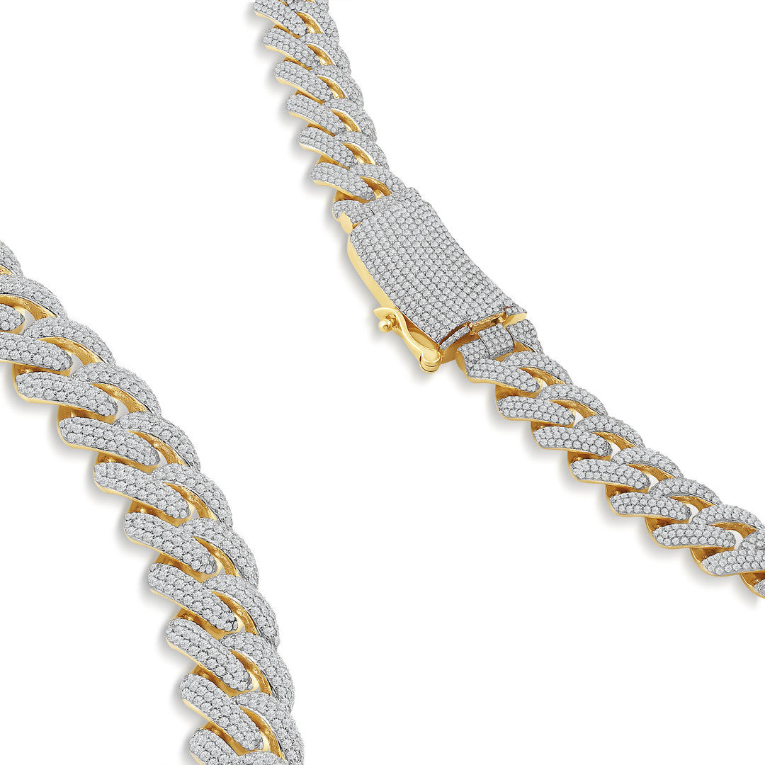 12MM CUBAN MEN'S DRIPZ BAGUETTE NECKLACE with Cubic Zirconia Stones and 14K Yellow Gold over Sterling Silver