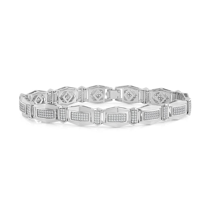 HEXAGON LINK UNISEX DRIPZ BRACELET with Cubic Zirconia Stones and Sterling Silver