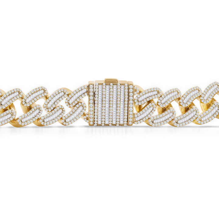 15MM CUBAN MEN'S DRIPZ BAGUETTE BRACELET with Cubic Zirconia Stones and 14K Yellow Gold over Sterling Silver