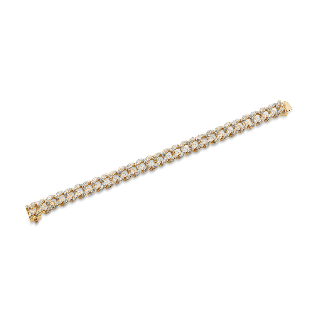 12MM CUBAN UNISEX DRIPZ BRACELET with Cubic Zirconia Stones and 14K Yellow Gold over Sterling Silver