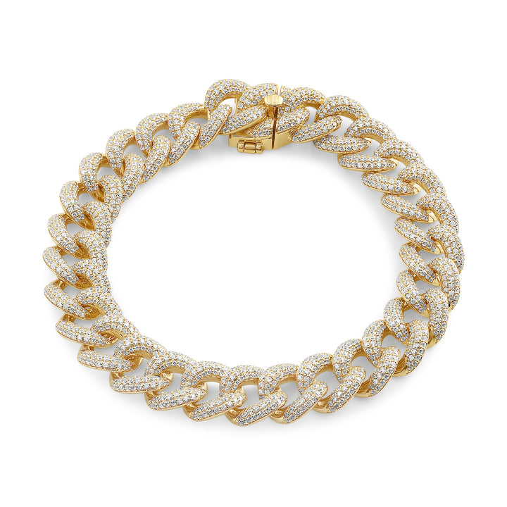 12MM CUBAN UNISEX DRIPZ BRACELET with Cubic Zirconia Stones and 14K Yellow Gold over Sterling Silver