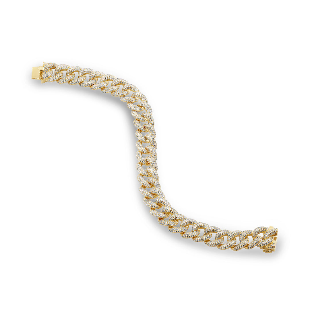 12MM CUBAN UNISEX DRIPZ BRACELET with Cubic Zirconia Stones and 14K Yellow Gold over Sterling Silver