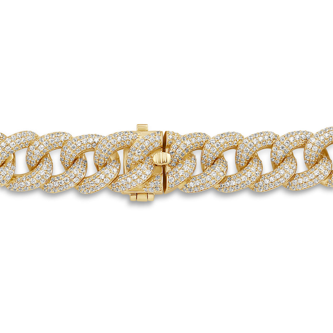 12MM CUBAN UNISEX DRIPZ BRACELET with Cubic Zirconia Stones and 14K Yellow Gold over Sterling Silver