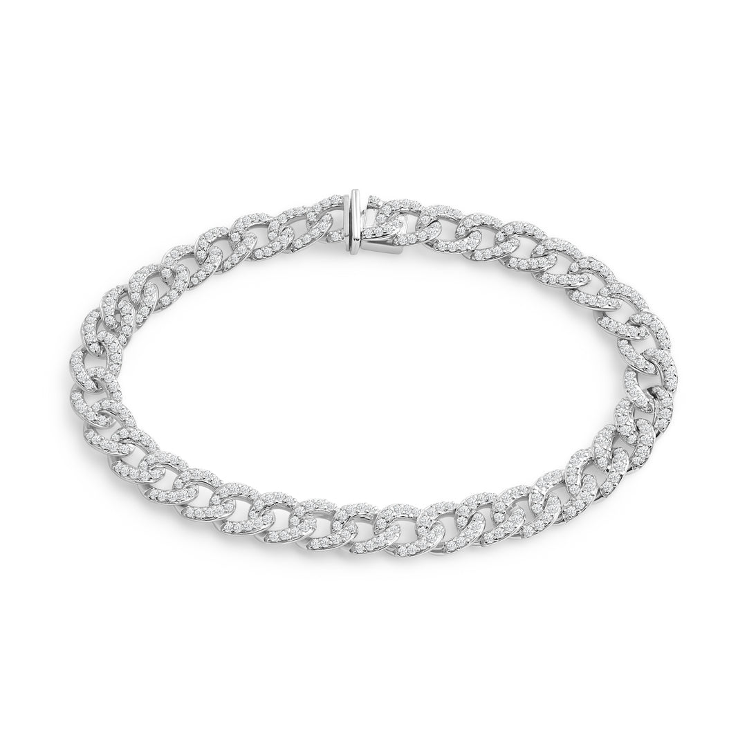 7MM CUBAN AND LINK MEN'S DRIPZ DOUBLE BRACELET with Cubic Zirconia Stones, Sterling Silver