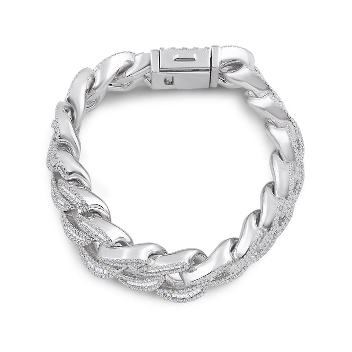 20MM CUBAN MEN'S DRIPZ BAGUETTE BRACELET with Cubic Zirconia Stones and Sterling Silver