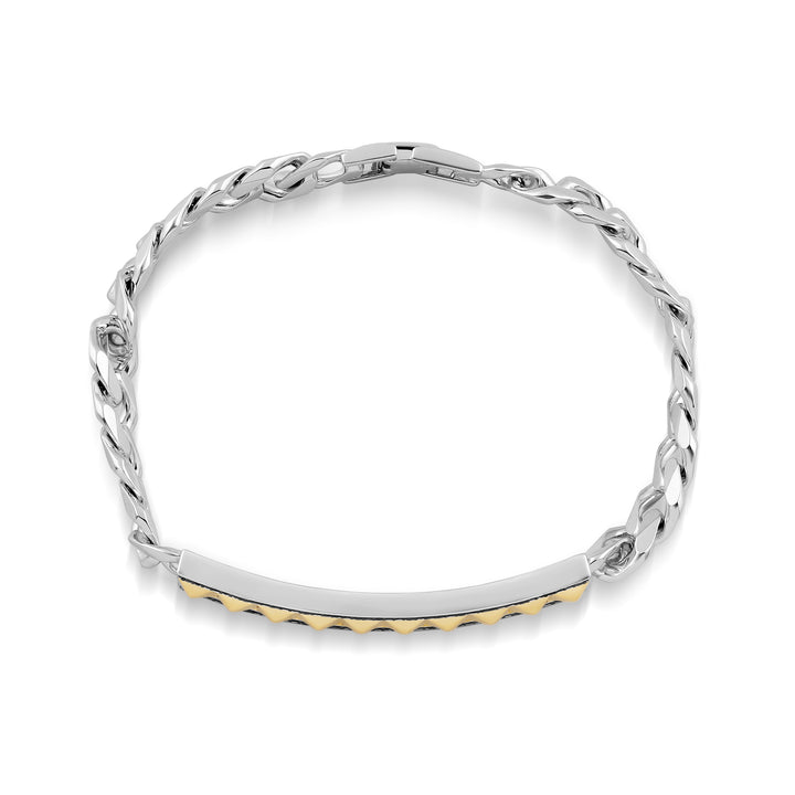 CUBAN MEN'S DRIPZ PYRAMID DESIGN ID BRACELET
with Black Cubic Zirconia Stones and 14K Yellow Gold over Sterling Silver