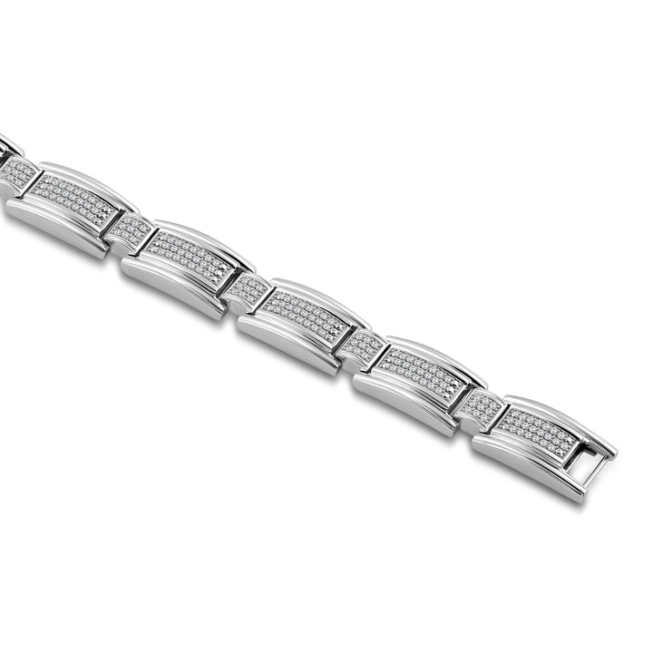 PARALLEL BORDER RECTANGULAR LINK MEN'S DRIPZ BRACELET with Cubic Zirconia Stones and Sterling Silver