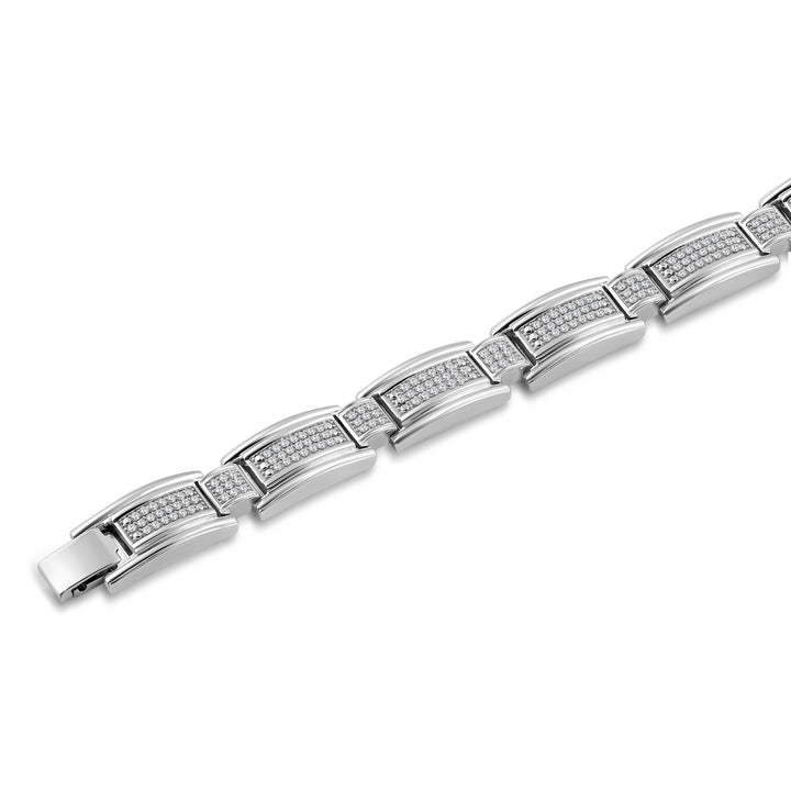 PARALLEL BORDER RECTANGULAR LINK MEN'S DRIPZ BRACELET with Cubic Zirconia Stones and Sterling Silver