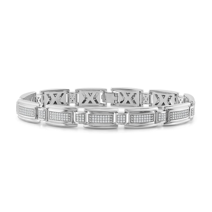 PARALLEL BORDER RECTANGULAR LINK MEN'S DRIPZ BRACELET with Cubic Zirconia Stones and Sterling Silver