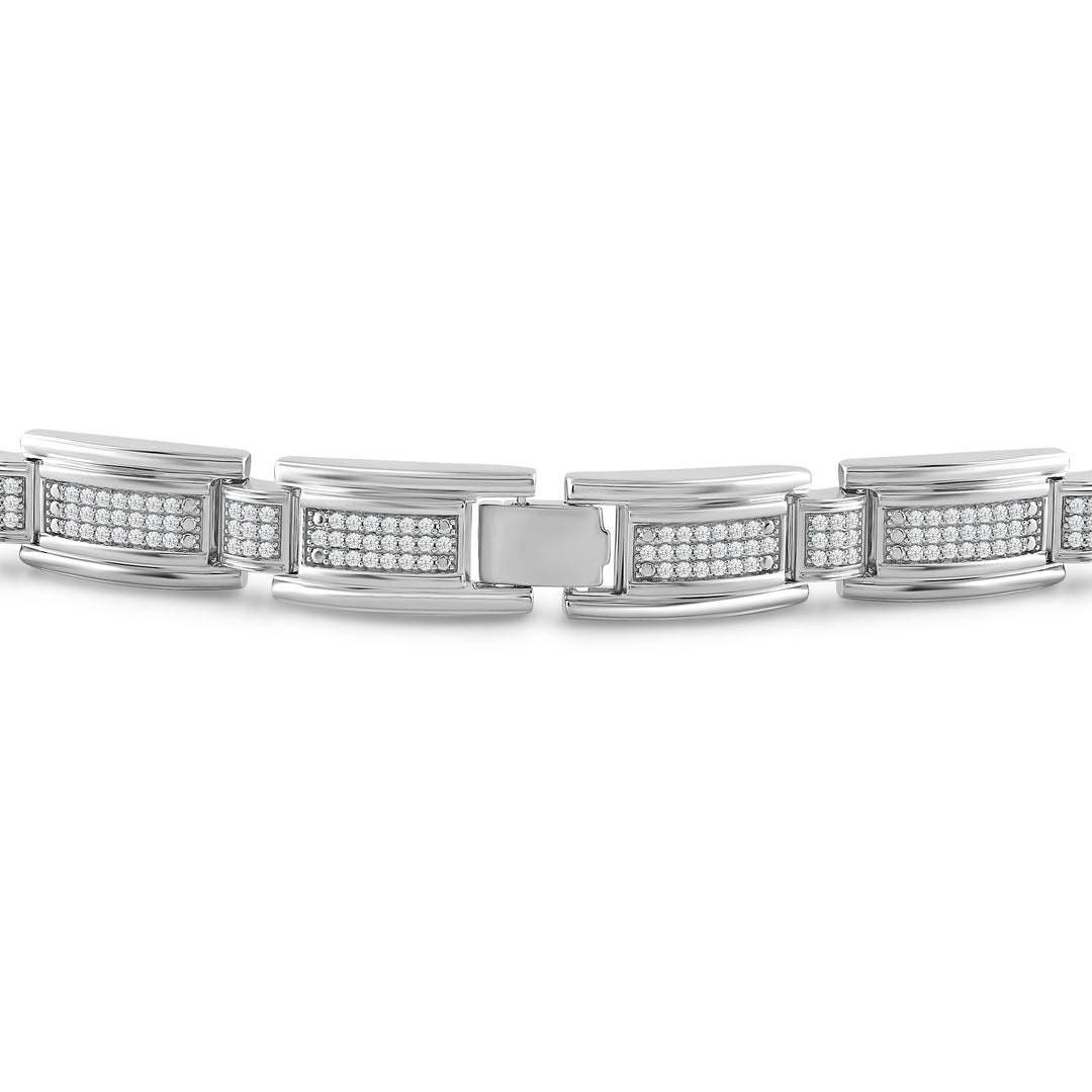 PARALLEL BORDER RECTANGULAR LINK MEN'S DRIPZ BRACELET with Cubic Zirconia Stones and Sterling Silver