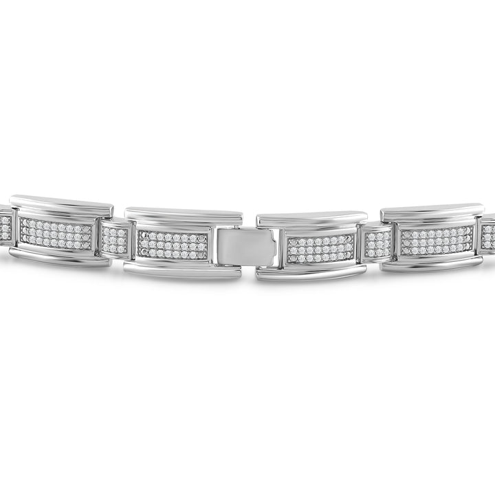 PARALLEL BORDER RECTANGULAR LINK MEN'S DRIPZ BRACELET with Cubic Zirconia Stones and Sterling Silver