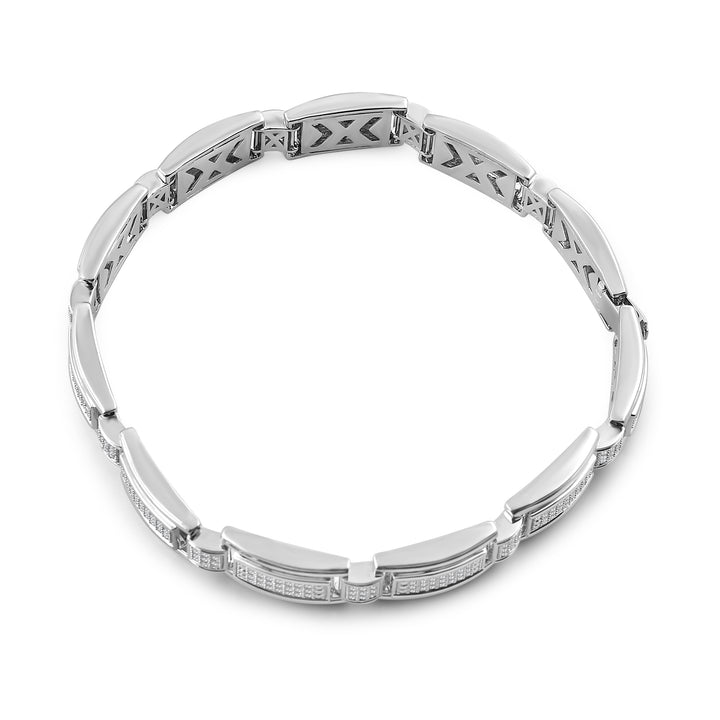 PARALLEL BORDER RECTANGULAR LINK MEN'S DRIPZ BRACELET with Cubic Zirconia Stones and Sterling Silver