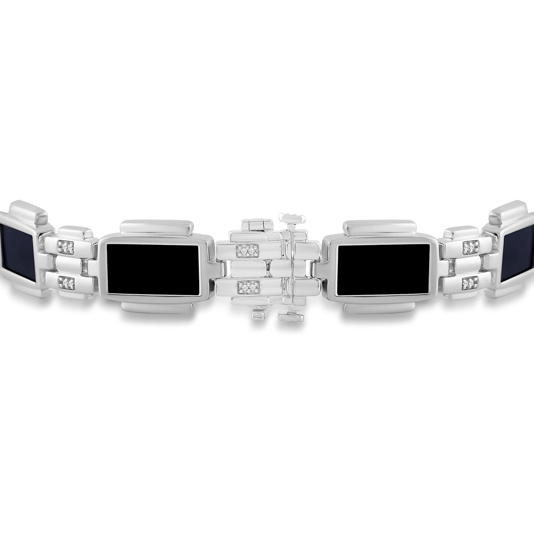 RECTANGULAR ONYX AND LINK MEN'S DRIPZ BRACELET with Cubic Zirconia Stones and Sterling Silver