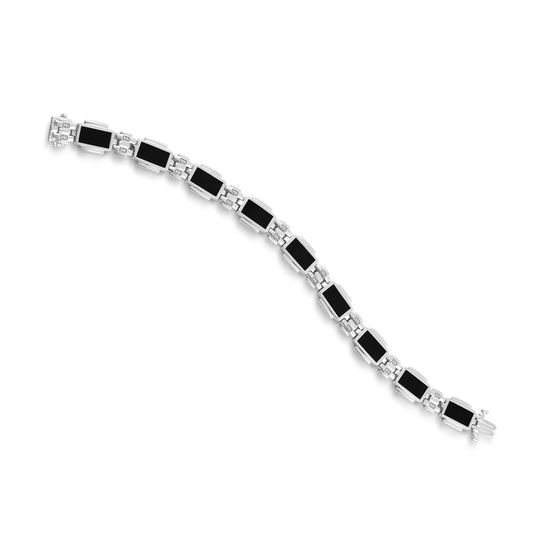 RECTANGULAR ONYX AND LINK MEN'S DRIPZ BRACELET with Cubic Zirconia Stones and Sterling Silver