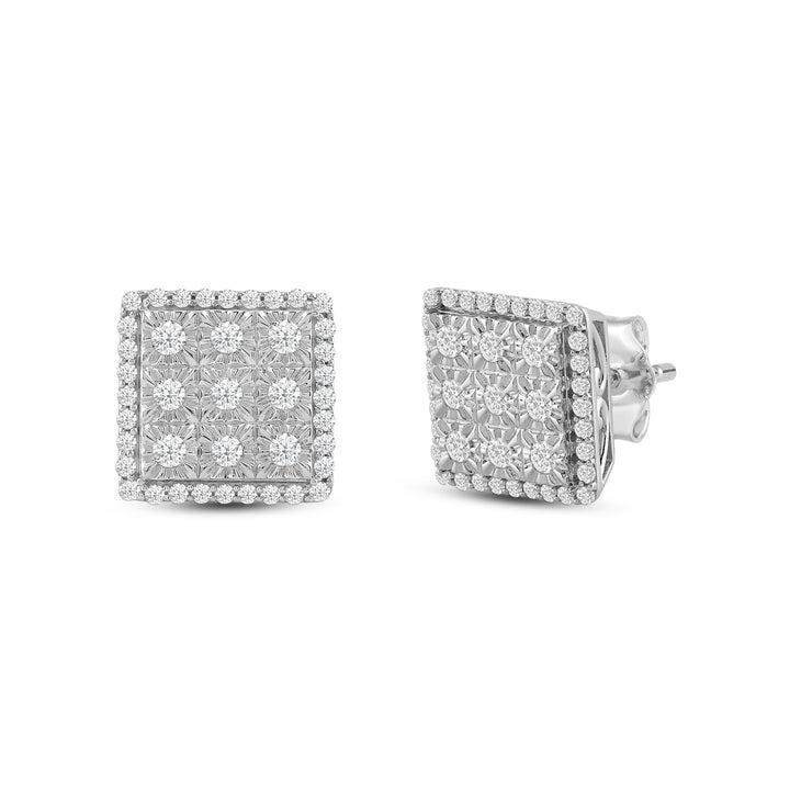 SQUARE UNISEX DRIPZ STUDS with Cubic Zirconia Stones and Sterling Silver