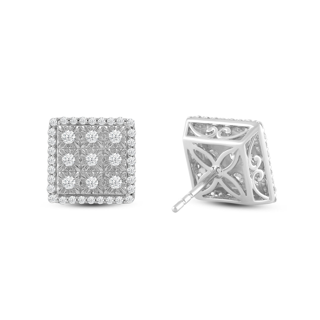 SQUARE UNISEX DRIPZ STUDS with Cubic Zirconia Stones and Sterling Silver