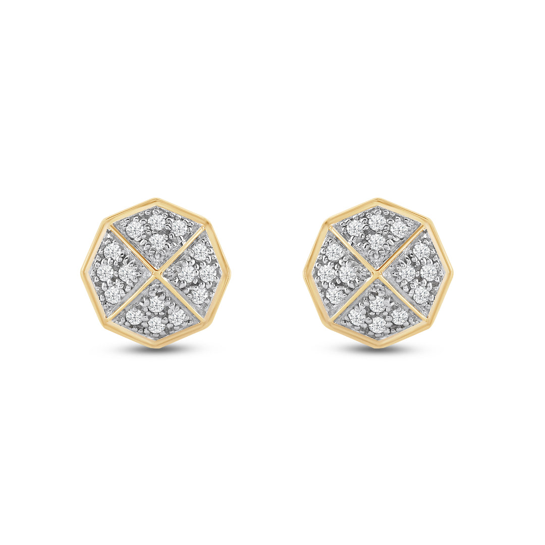 OCTA PYRAMID UNISEX DRIPZ STUDS with Cubic Zirconia Stones and 14K Yellow Gold over Sterling Silver