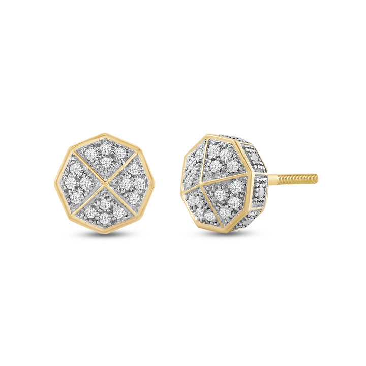 OCTA PYRAMID UNISEX DRIPZ STUDS with Cubic Zirconia Stones and 14K Yellow Gold over Sterling Silver