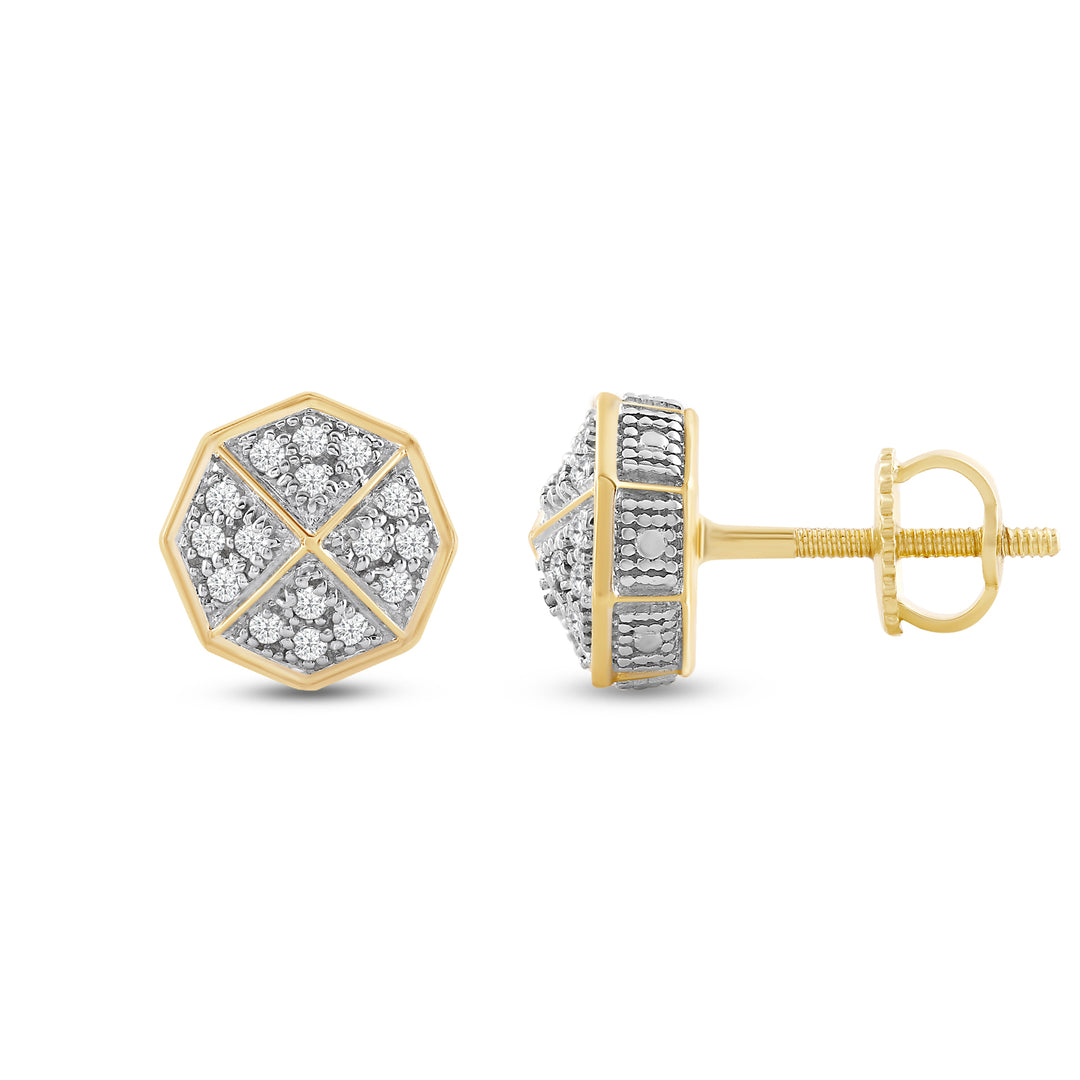 OCTA PYRAMID UNISEX DRIPZ STUDS with Cubic Zirconia Stones and 14K Yellow Gold over Sterling Silver