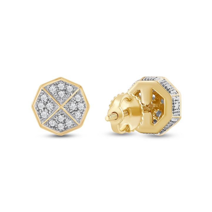 OCTA PYRAMID UNISEX DRIPZ STUDS with Cubic Zirconia Stones and 14K Yellow Gold over Sterling Silver