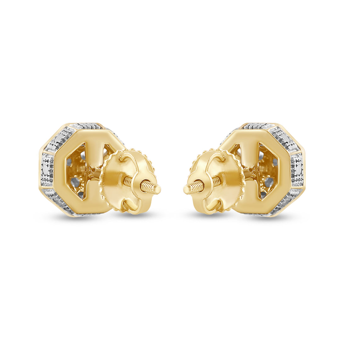 OCTA PYRAMID UNISEX DRIPZ STUDS with Cubic Zirconia Stones and 14K Yellow Gold over Sterling Silver