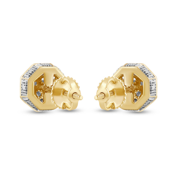 OCTA PYRAMID UNISEX DRIPZ STUDS with Cubic Zirconia Stones and 14K Yellow Gold over Sterling Silver