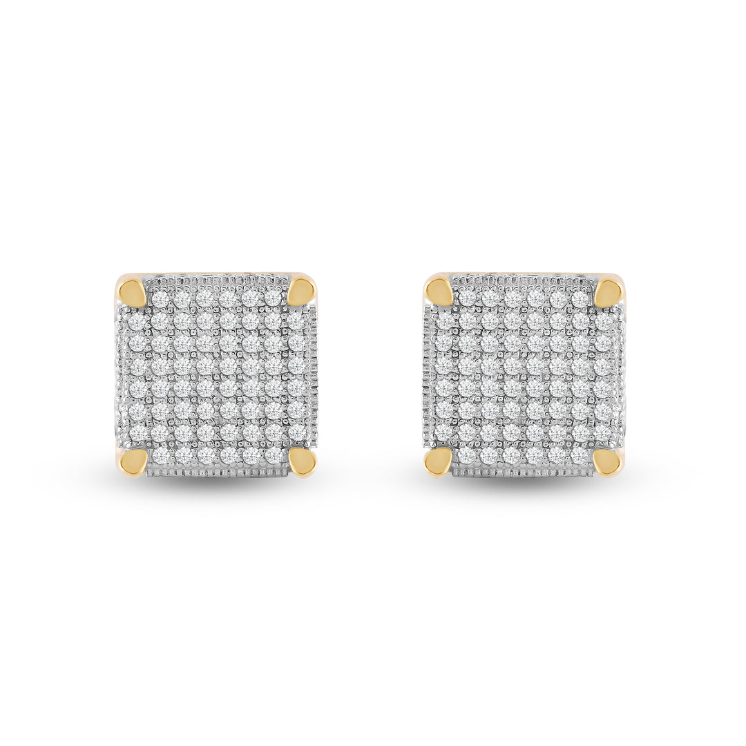 SQUARE UNISEX DRIPZ STUDS with Cubic Zirconia Stones and 14K Yellow Gold over Sterling Silver