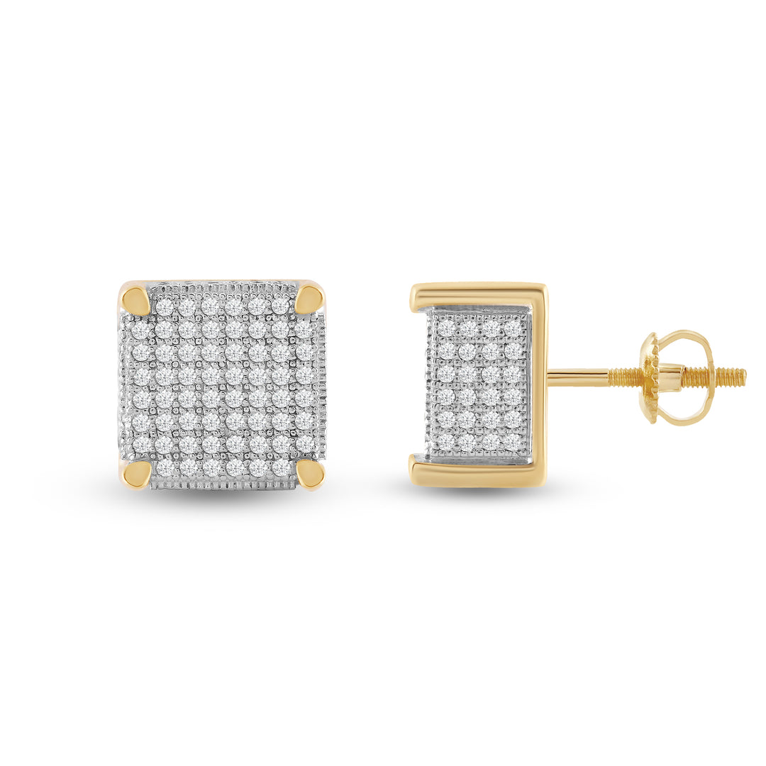 SQUARE UNISEX DRIPZ STUDS with Cubic Zirconia Stones and 14K Yellow Gold over Sterling Silver