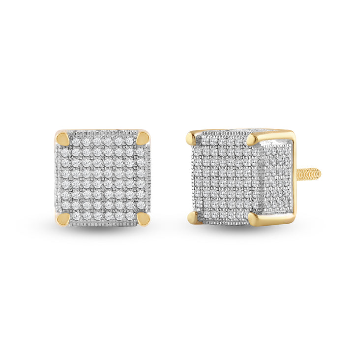 SQUARE UNISEX DRIPZ STUDS with Cubic Zirconia Stones and 14K Yellow Gold over Sterling Silver