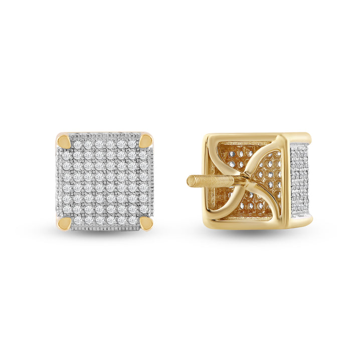 SQUARE UNISEX DRIPZ STUDS with Cubic Zirconia Stones and 14K Yellow Gold over Sterling Silver