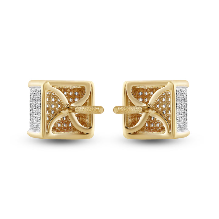 SQUARE UNISEX DRIPZ STUDS with Cubic Zirconia Stones and 14K Yellow Gold over Sterling Silver