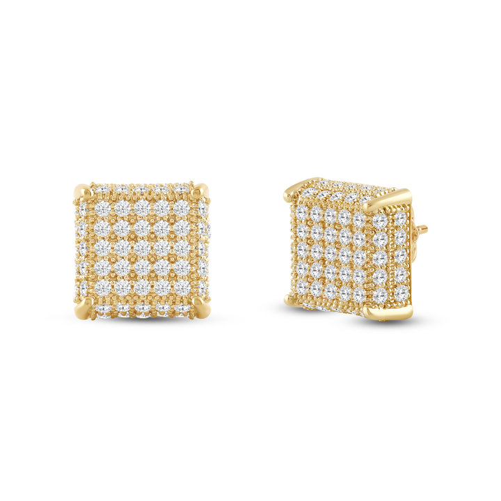 TAPERED SQUARE UNISEX DRIPZ STUDS with Cubic Zirconia Stones and 14K Yellow Gold over Sterling Silver