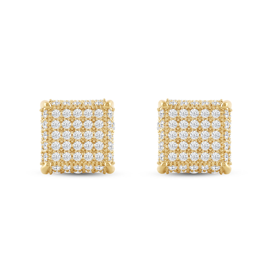 TAPERED SQUARE UNISEX DRIPZ STUDS with Cubic Zirconia Stones and 14K Yellow Gold over Sterling Silver