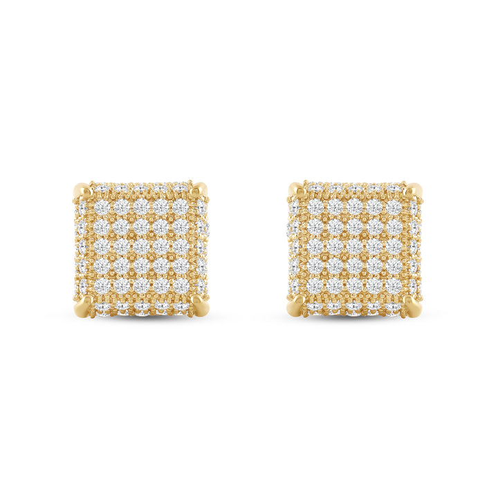 TAPERED SQUARE UNISEX DRIPZ STUDS with Cubic Zirconia Stones and 14K Yellow Gold over Sterling Silver