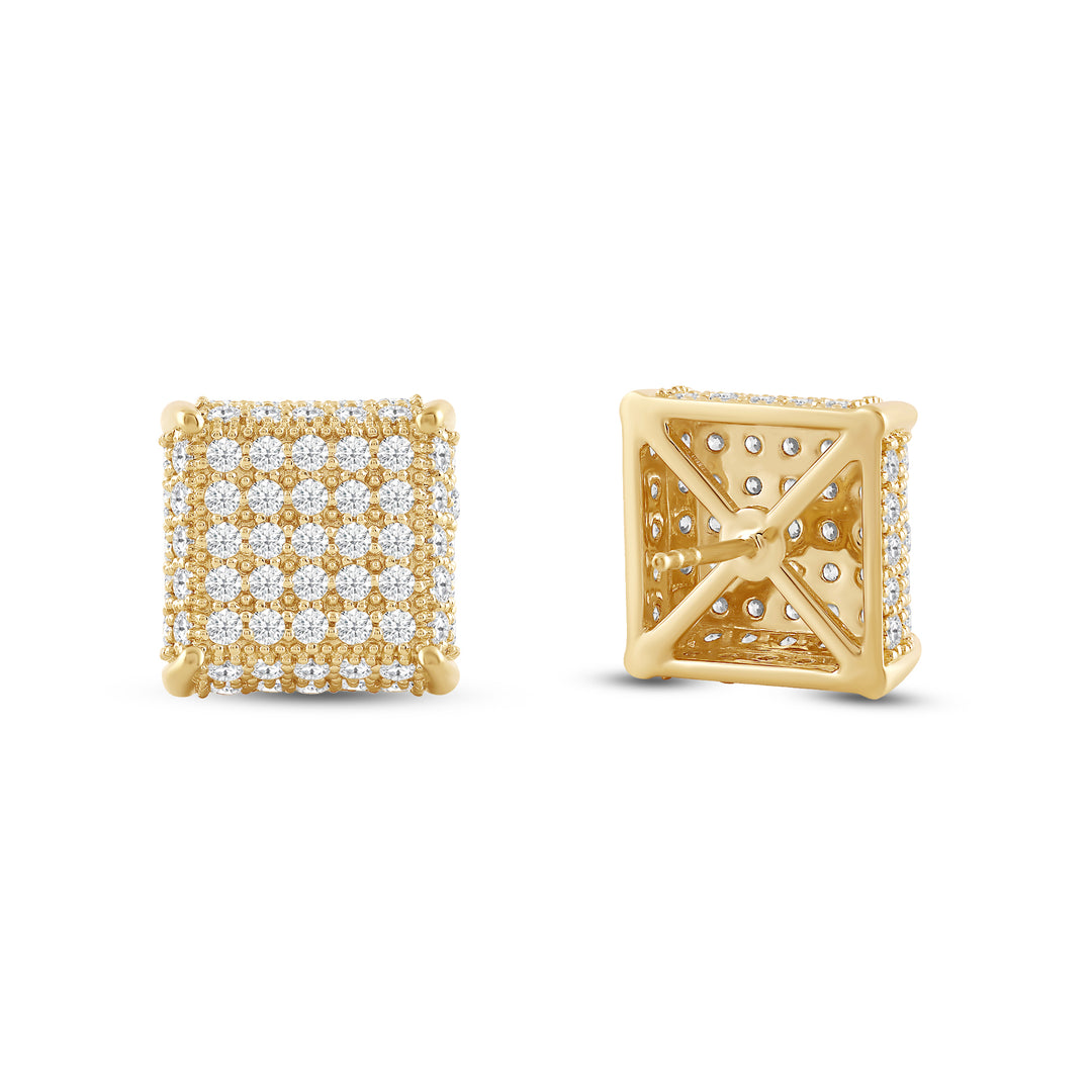 TAPERED SQUARE UNISEX DRIPZ STUDS with Cubic Zirconia Stones and 14K Yellow Gold over Sterling Silver