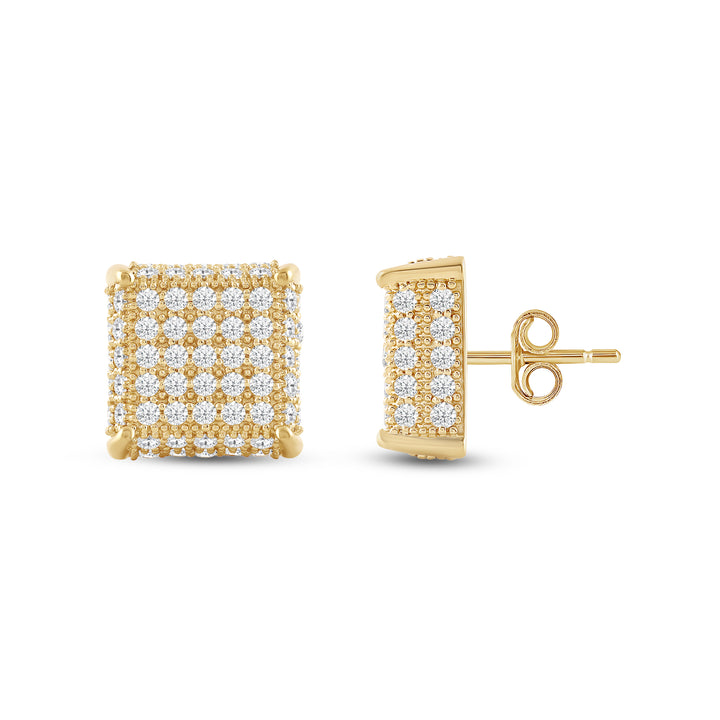 TAPERED SQUARE UNISEX DRIPZ STUDS with Cubic Zirconia Stones and 14K Yellow Gold over Sterling Silver