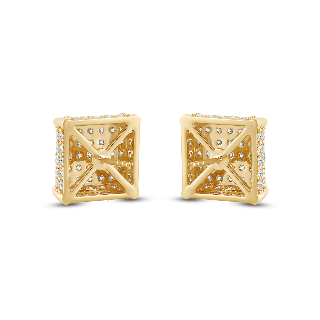 TAPERED SQUARE UNISEX DRIPZ STUDS with Cubic Zirconia Stones and 14K Yellow Gold over Sterling Silver