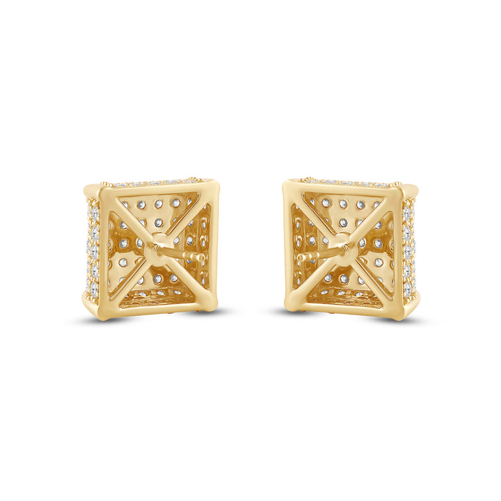 TAPERED SQUARE UNISEX DRIPZ STUDS with Cubic Zirconia Stones and 14K Yellow Gold over Sterling Silver