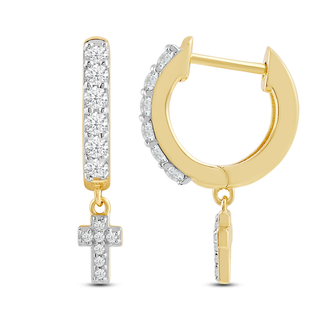 MINI CROSS MEN'S DRIPZ HOOP
with Cubic Zirconia Stones and 14K Yellow Gold over Sterling Silver