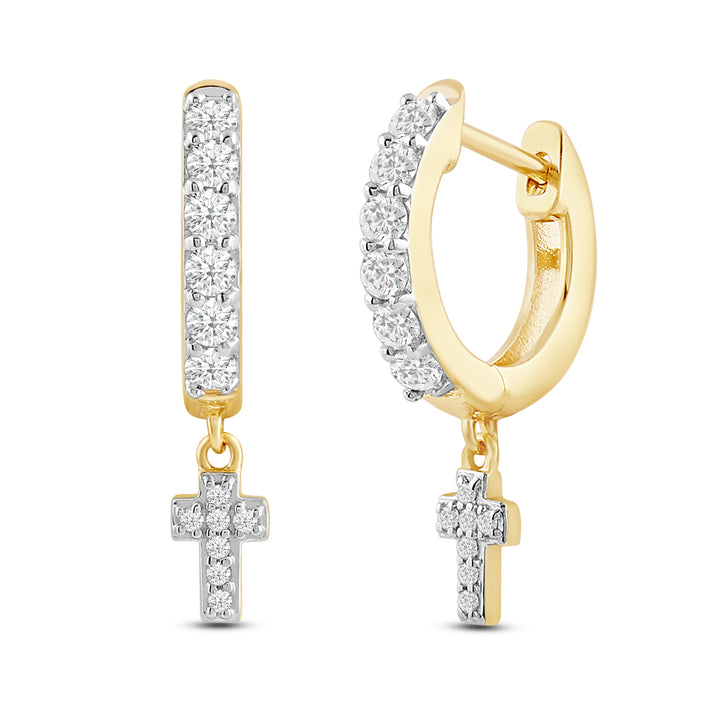 MINI CROSS MEN'S DRIPZ HOOP
with Cubic Zirconia Stones and 14K Yellow Gold over Sterling Silver