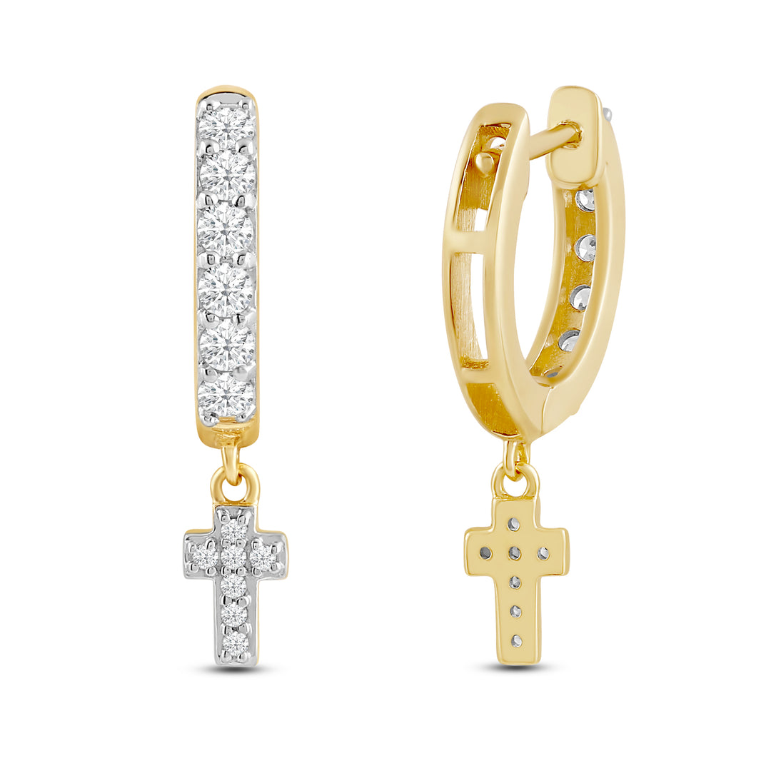 MINI CROSS MEN'S DRIPZ HOOP
with Cubic Zirconia Stones and 14K Yellow Gold over Sterling Silver