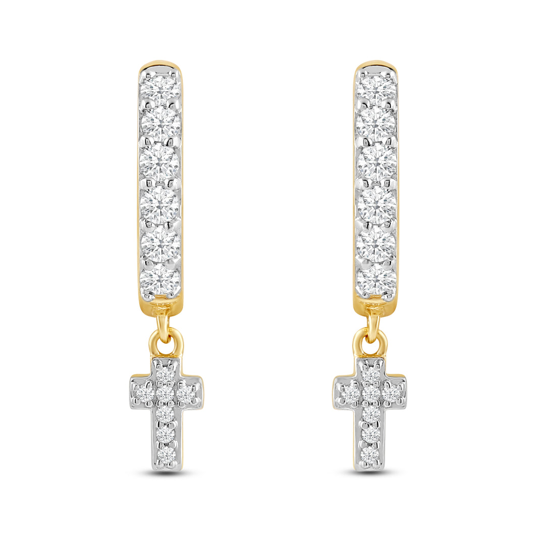 MINI CROSS MEN'S DRIPZ HOOP
with Cubic Zirconia Stones and 14K Yellow Gold over Sterling Silver