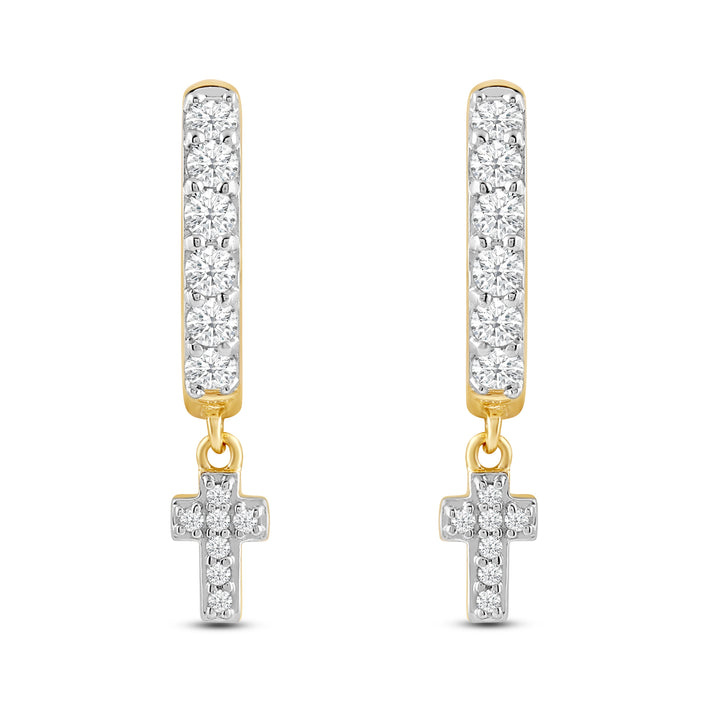 MINI CROSS MEN'S DRIPZ HOOP
with Cubic Zirconia Stones and 14K Yellow Gold over Sterling Silver