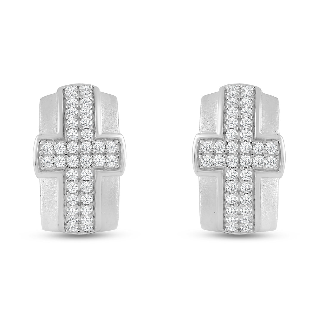 LAYERED CROSS MEN'S DRIPZ HOOP
with Cubic Zirconia Stones and Sterling Silver