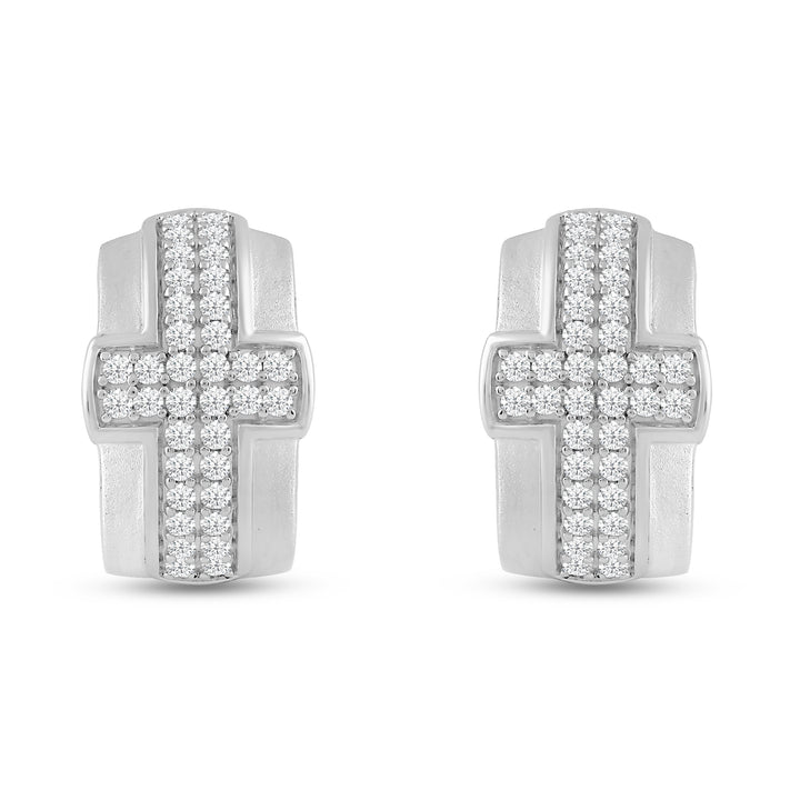 LAYERED CROSS MEN'S DRIPZ HOOP
with Cubic Zirconia Stones and Sterling Silver