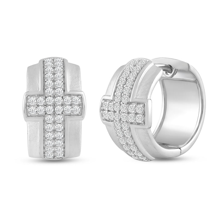 LAYERED CROSS MEN'S DRIPZ HOOP
with Cubic Zirconia Stones and Sterling Silver