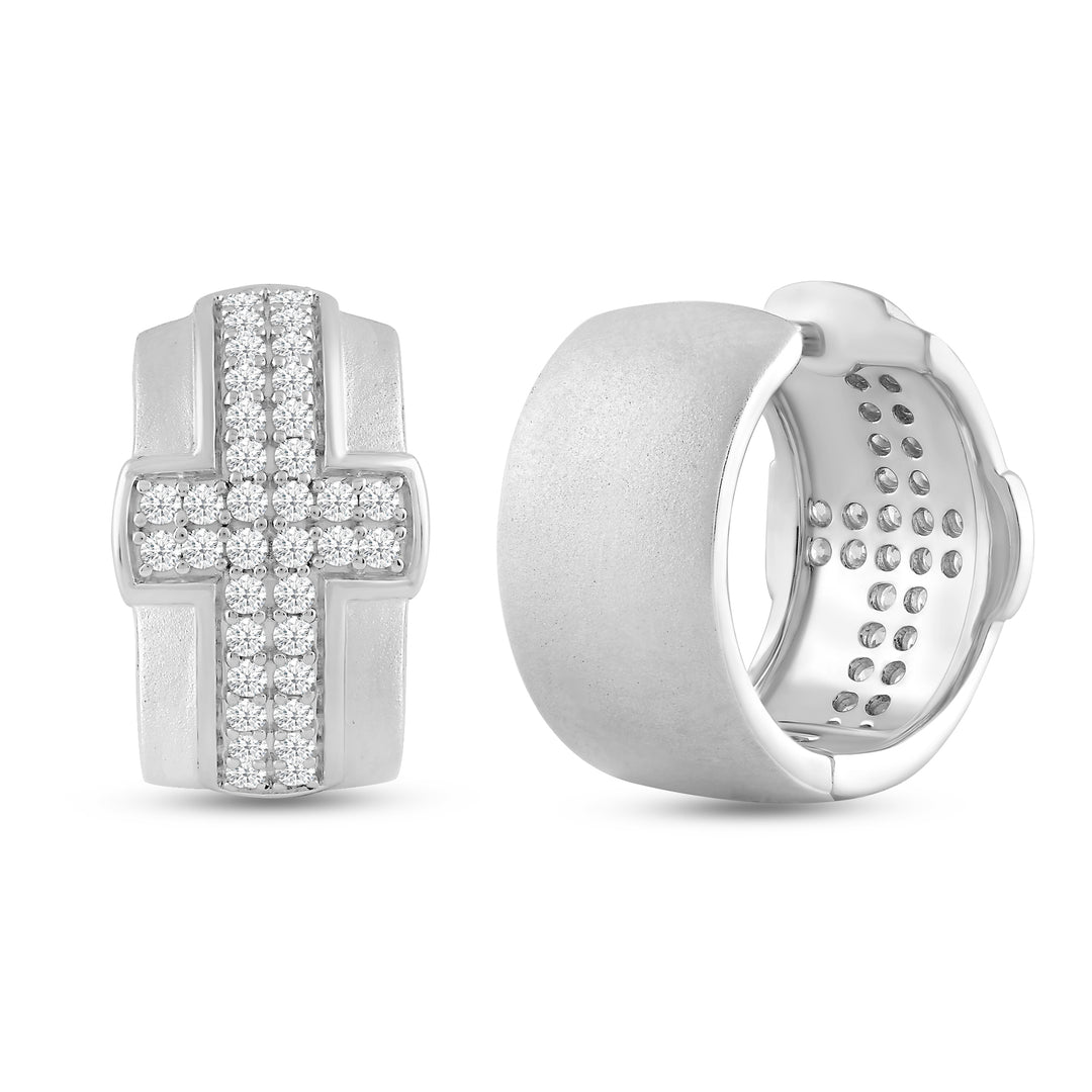 LAYERED CROSS MEN'S DRIPZ HOOP
with Cubic Zirconia Stones and Sterling Silver