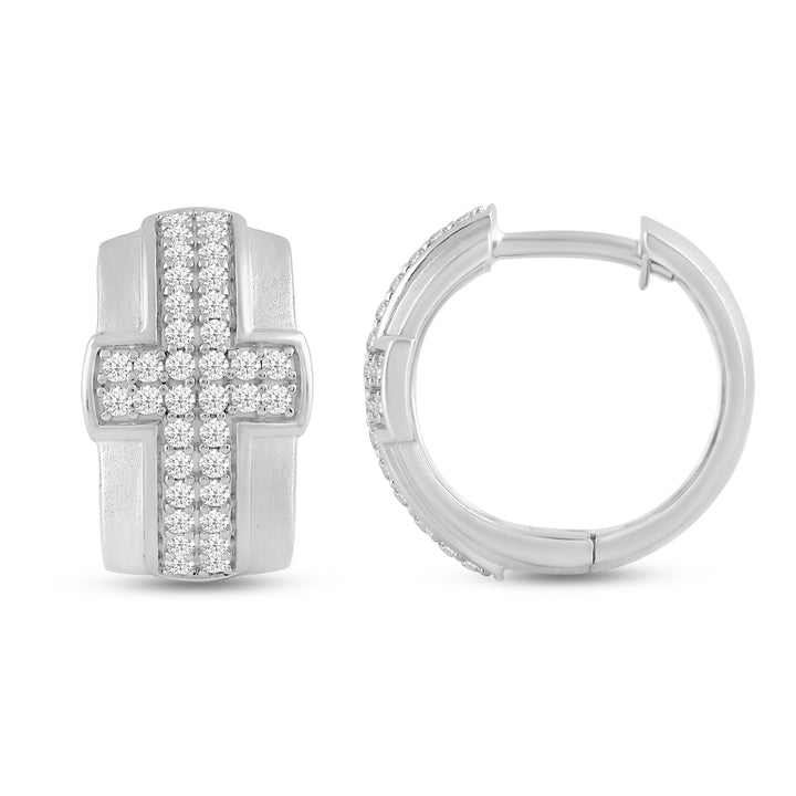 LAYERED CROSS MEN'S DRIPZ HOOP
with Cubic Zirconia Stones and Sterling Silver