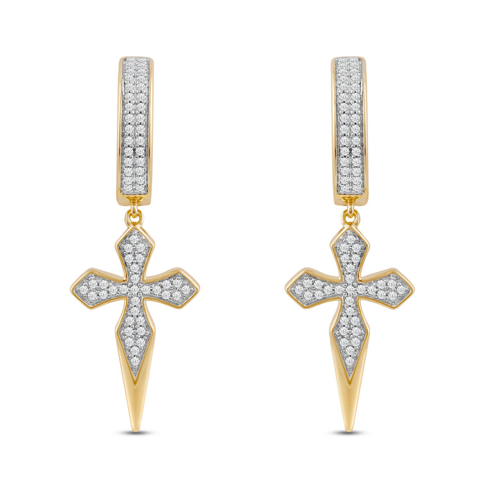 DAGGER CROSS MEN'S DRIPZ HOOP
with Cubic Zirconia Stones and 14K Yellow Gold over Sterling Silver